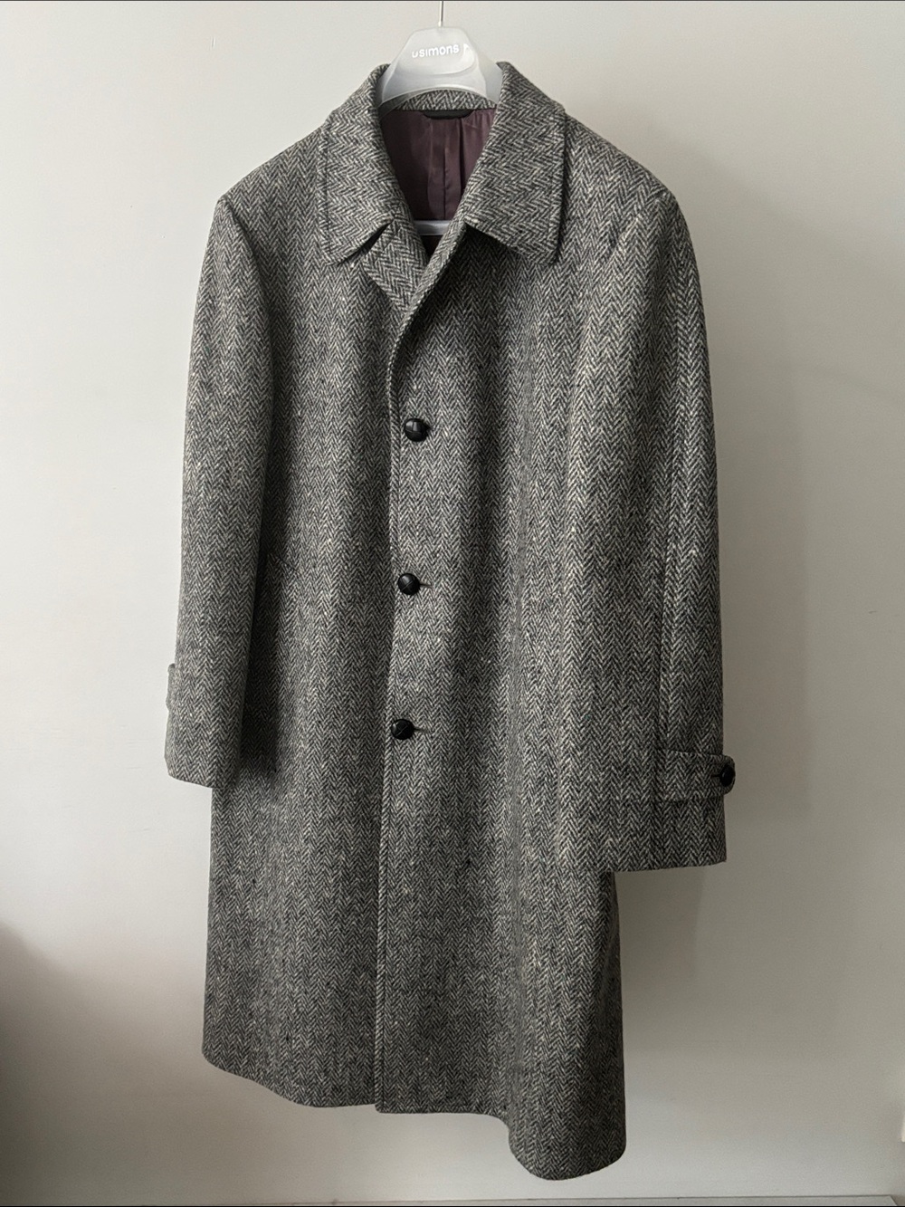 Vintage Crombie Wool Overcoat Herringbone Grey Canadian Made